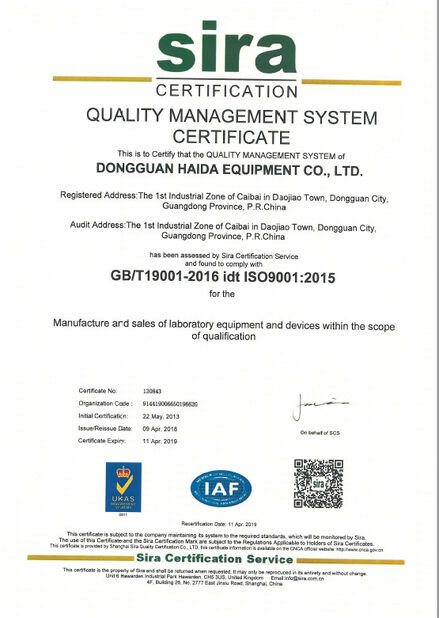 CHINA Guangdong Haida Equipment Co., Ltd. certificaten